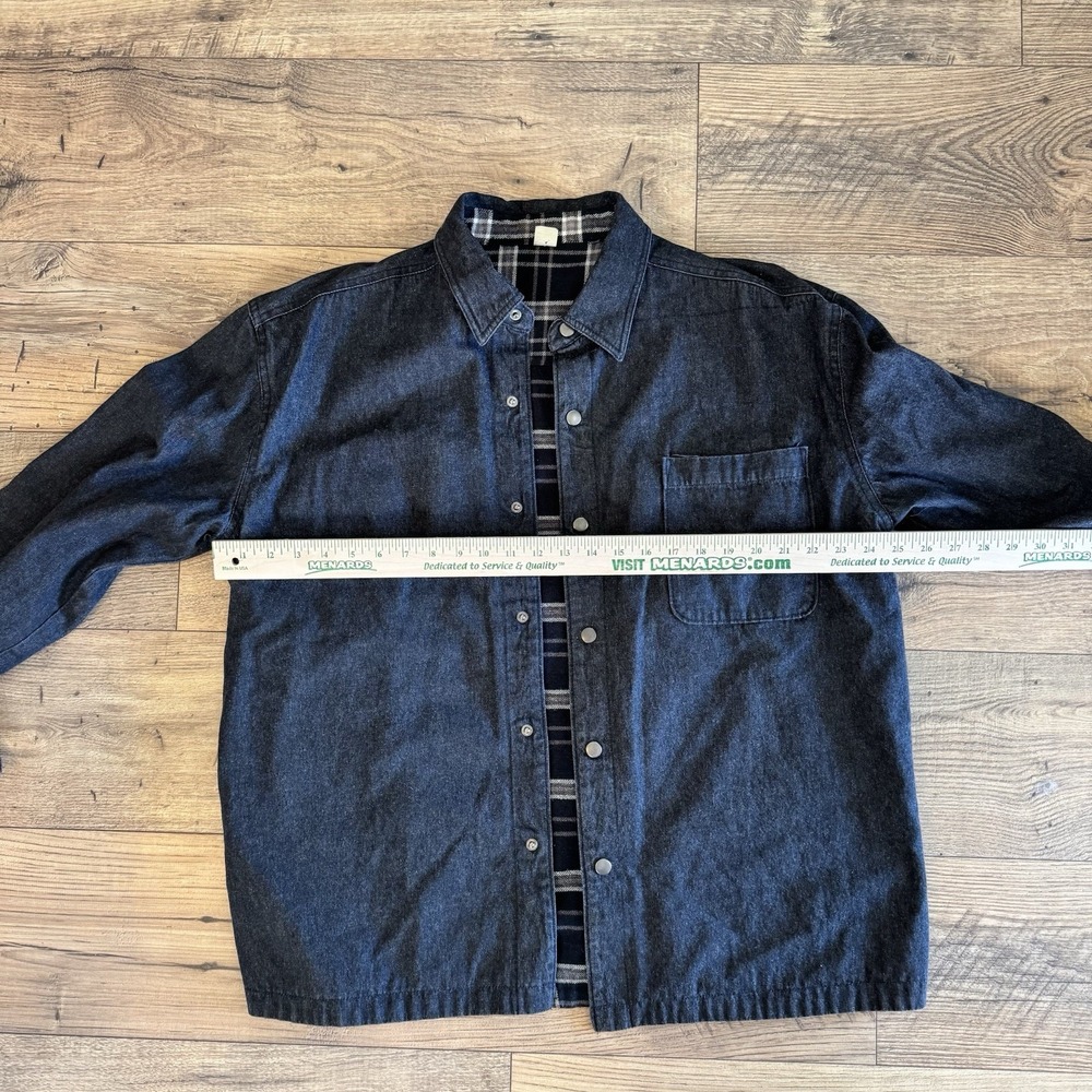 Denim Reversible Jacket Men's Black Plaid Lined Snap Front‎ Sz Large Barn Coat - Picture 9 of 13